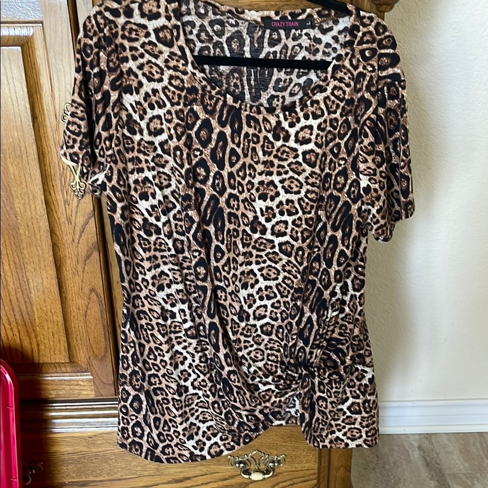 Crazy Train  Brown Leopard Print Women's Top